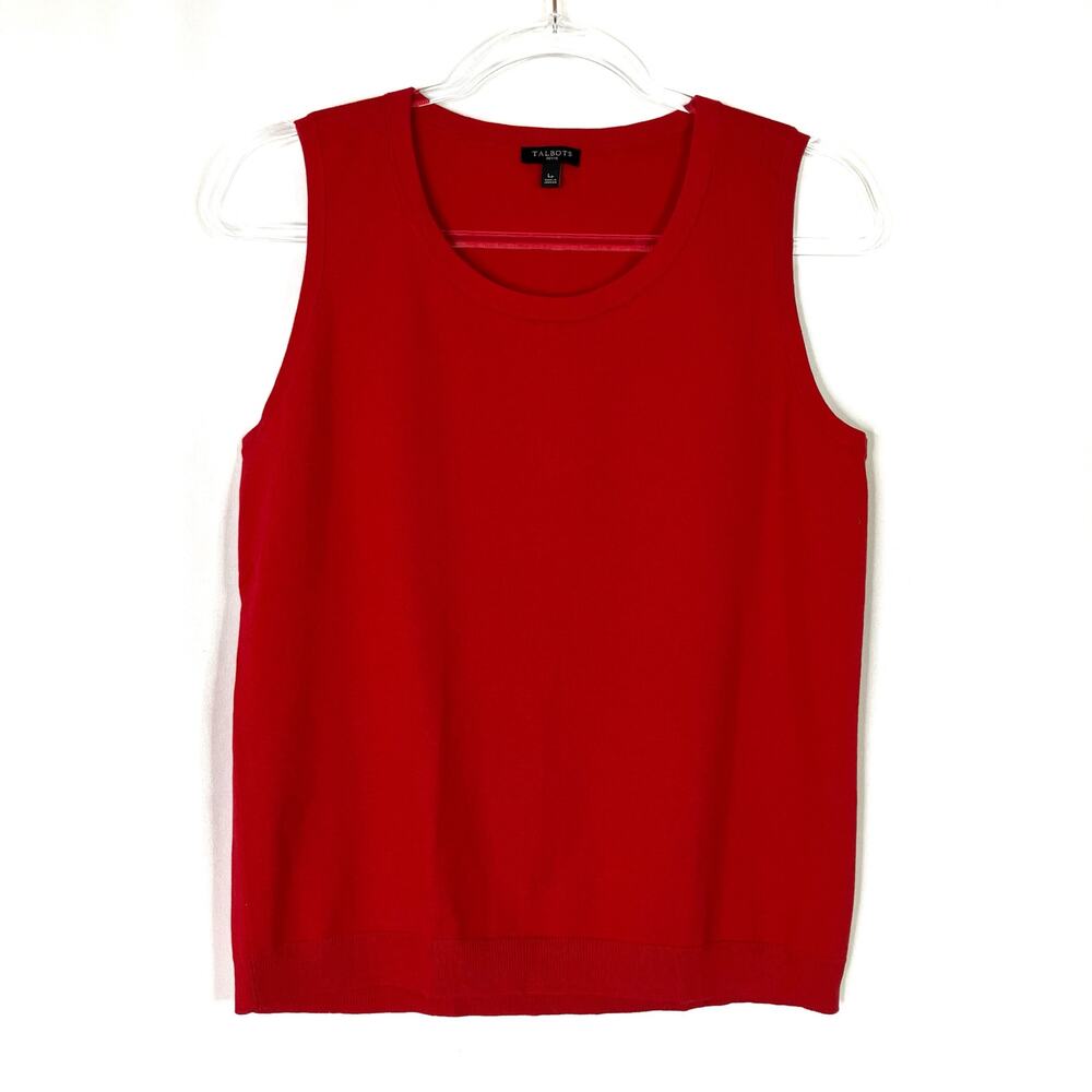 Talbots Red Knit Tank Top Sweater Vest Rayon Blend Womens Large Petite